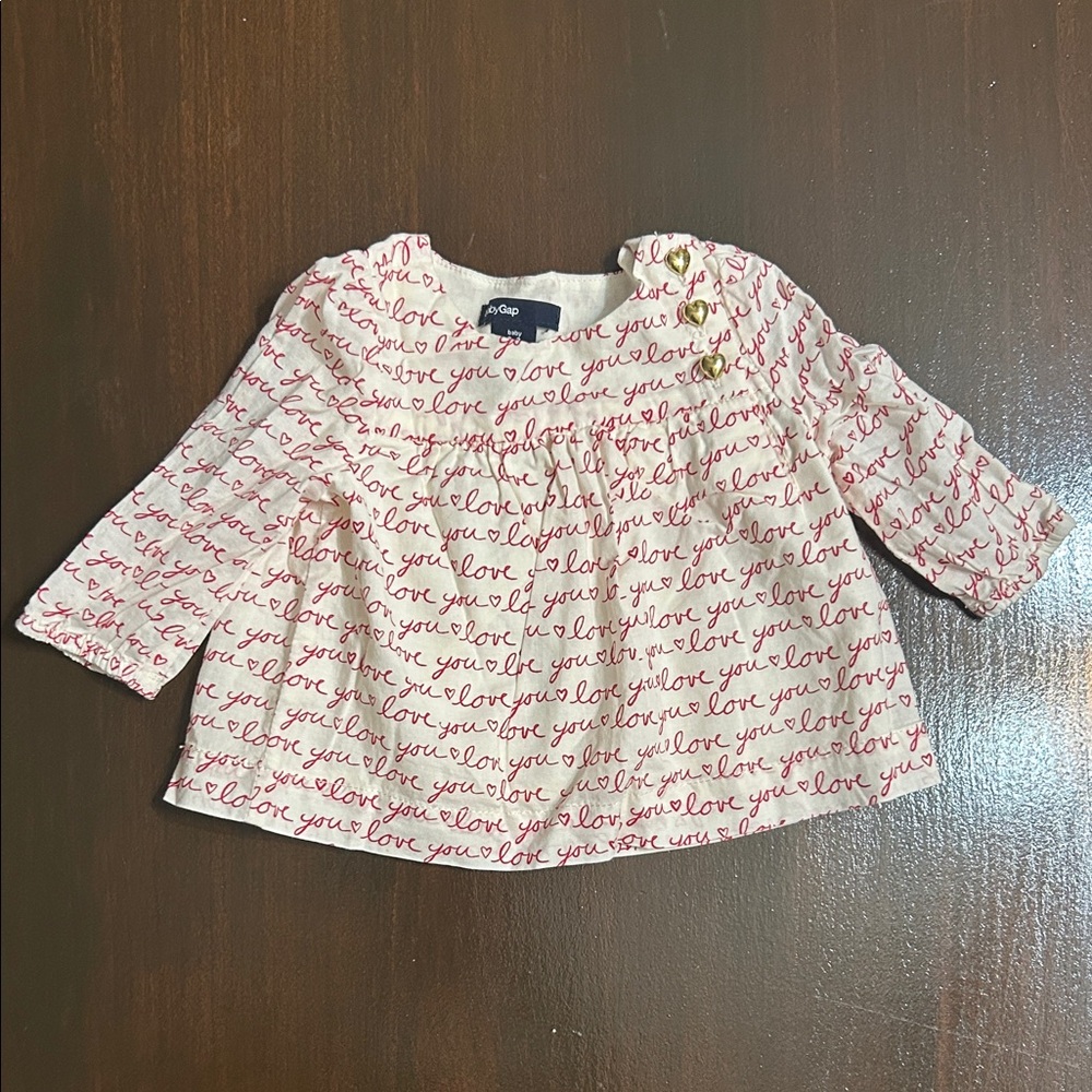 BABY GAP  Girls Love Print Blouse Top- Cream and Red 0-3 months EUC like NEW